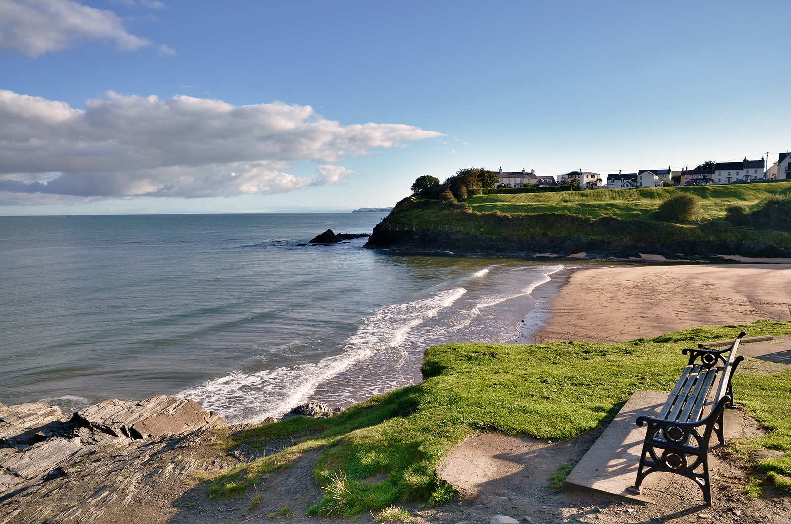 kwk powerchair - view of the Blue Flag beach at Aberporth